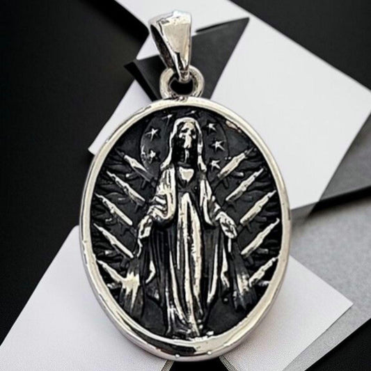 La Santa Muerte Sterling Silver Pendant, 925 Holy Death Necklace, Mexican Folk Saint Charm