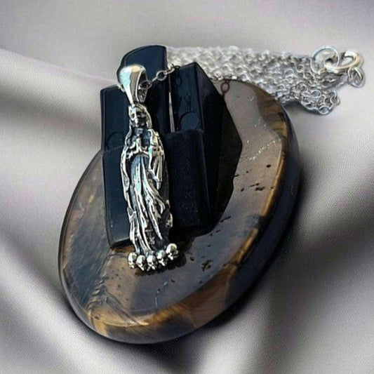 La Santa Muerte Pendant, Handmade 925 Sterling Silver, Tiny 3cm