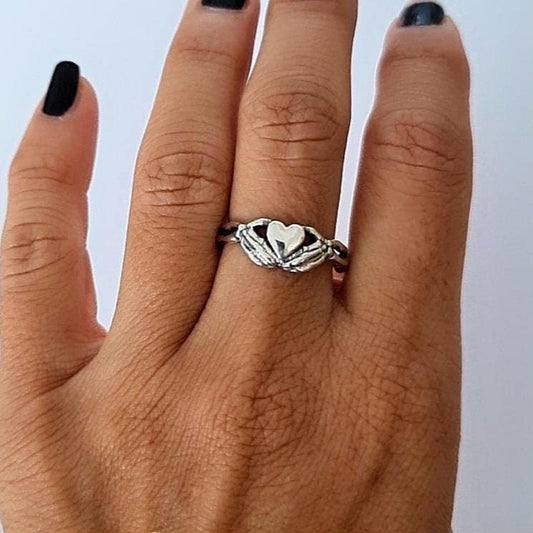 Skeleton Hands Heart Ring  925 Sterling Silver  Two Hands Holding Heart  Gothic Love Ring
