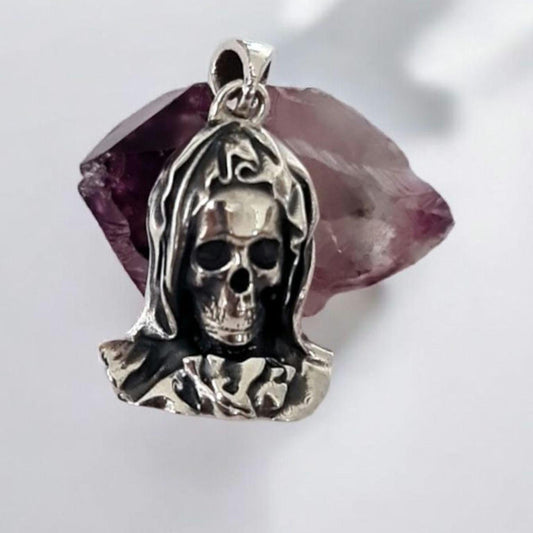 La Santa Muerte  Pendant , Handmade Sterling Silver,  joyería gótica