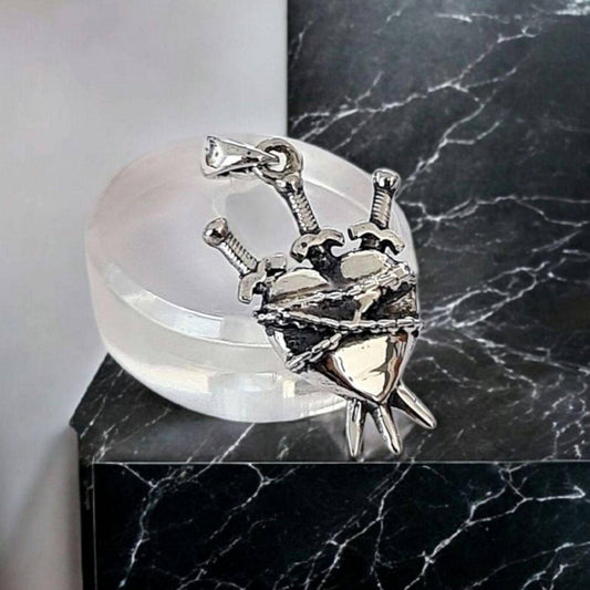 Three of Swords Heart Tarot Pendant | handmade Sterling Silver | Tarot Jewelry