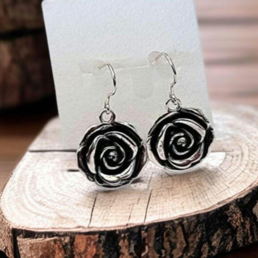 Sterling Silver Rose Drop Earrings, Flower Dangle Earrings, Romantic Floral Earrings, Handmade Gift