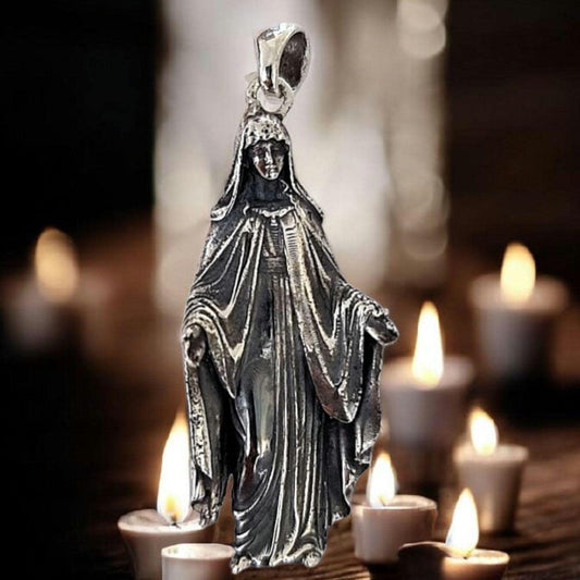 Virgin Mary Pendant | 925 Sterling Silver | 5cm Religious Pendant