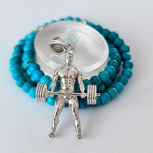 Weightlifting Pendant:  Sterling Silver Bodybuilding Fitness Man