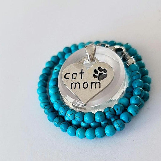 Cat Mom Heart Pendant - handmade Sterling Silver