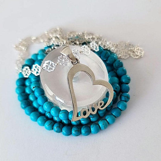 Love Heart Necklace - Sterling Silver - 45cm Floral Chain