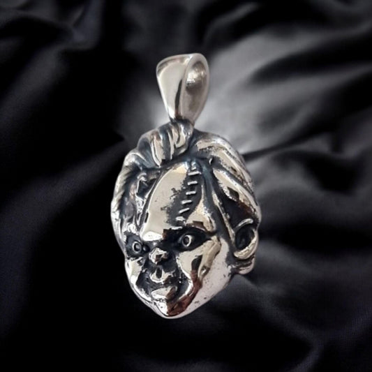 Chucky-Inspired Pendant -Handmade Sterling Silver,  Horror doll Fans
