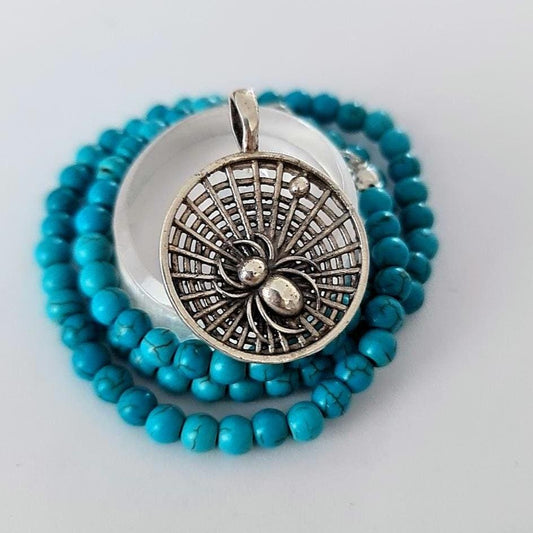 Handmade Sterling Silver Spider Web Pendant: Insect Jewelry