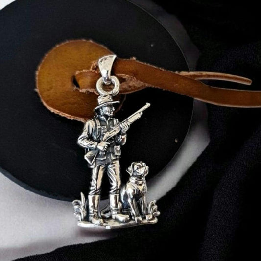 Hunter Pendant with Dog |Handmade 925 Sterling Silver| Hunting Scene Necklace | Vintage Hunter Jewelry
