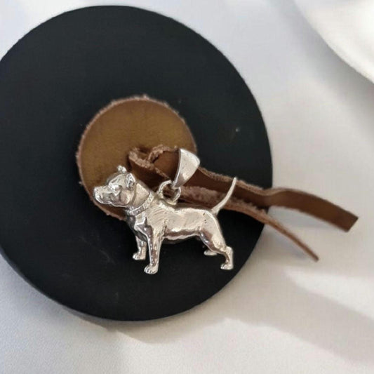 Pitbull figurine Pendant - solid 925 Sterling Silver
