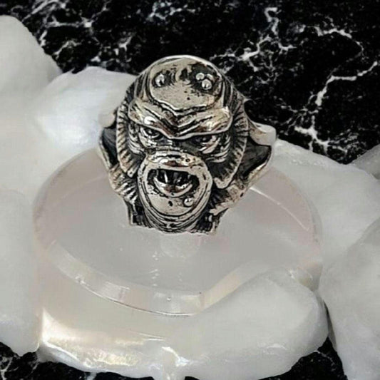 Creature from the Black Lagoon Ring, Sterling Silver Monster Ring, Gothic Horror, Sea Creature Ring